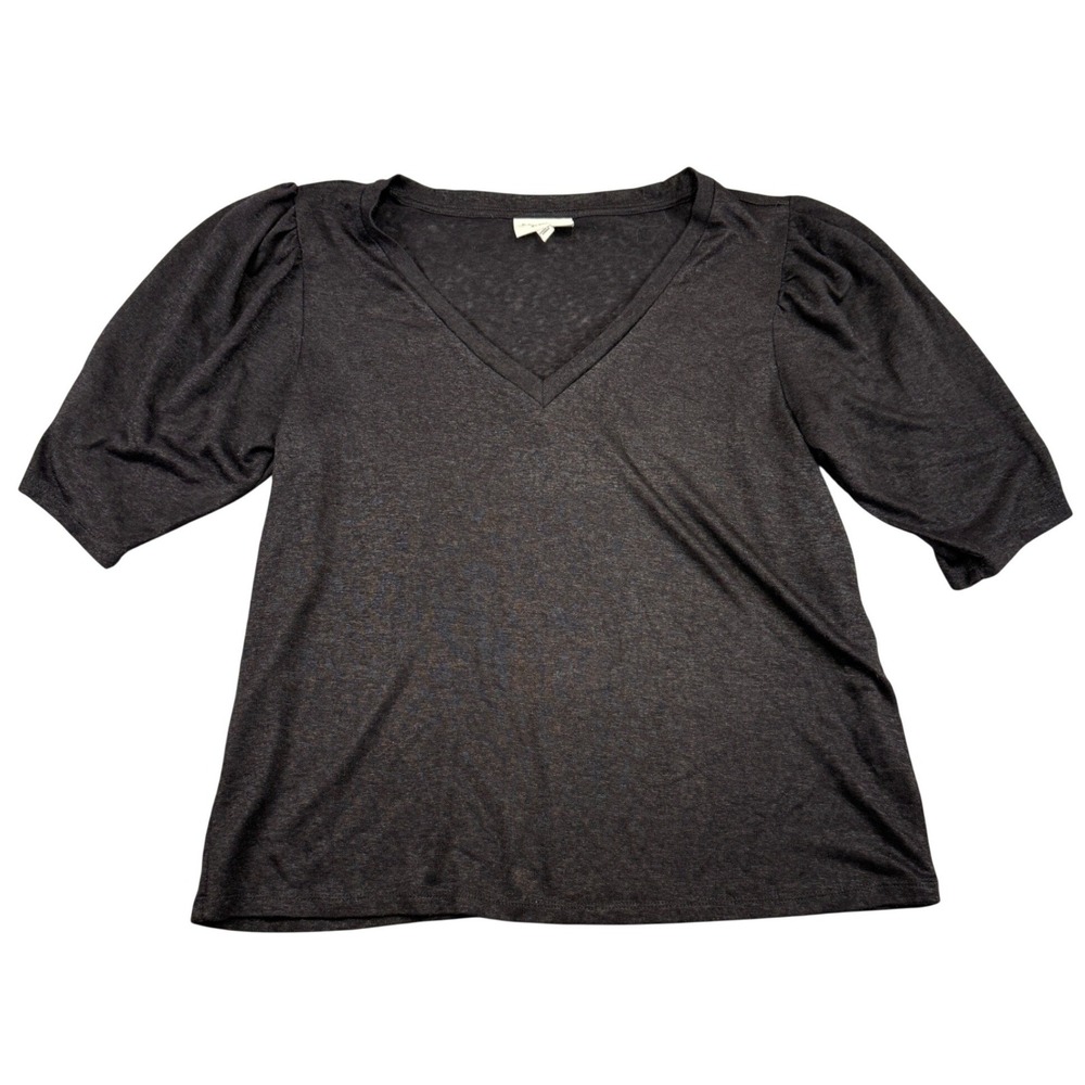 Studio B by Bobeau Womens Charcoal Black V-Neck Puff Sleeve Knit Top Large